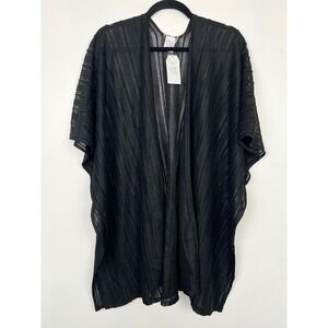 Time and Tru Black Mesh Knit Open Front Kimono Beach Cover Up One Size NWT